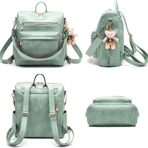 Women Vegan Leather Backpack Purse Set 2pcs Multi-Use Durable Stylish main image 6